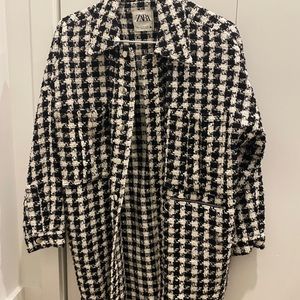 Zara houndstooth pocket oversized shirt jacket